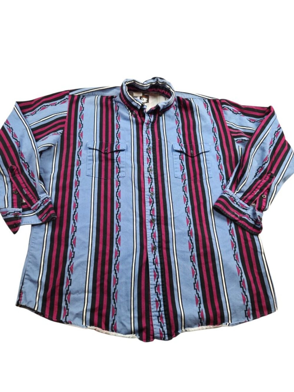 Vintage Karman Shirt Mens XL Striped Multicolor Button Up Western Aztec Colorful